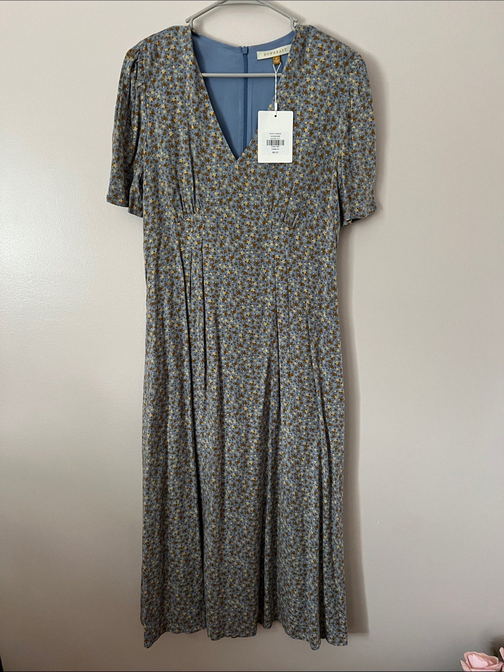 Bonita Dress Nwt Medium Blue Floral Ditzy Print Rayon Midi Maxi Dress Pockets